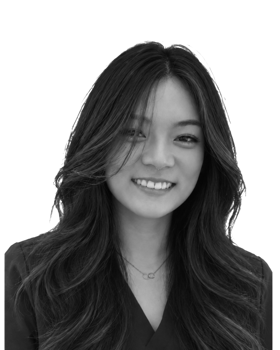 Grace Le in scrubs, in black and white